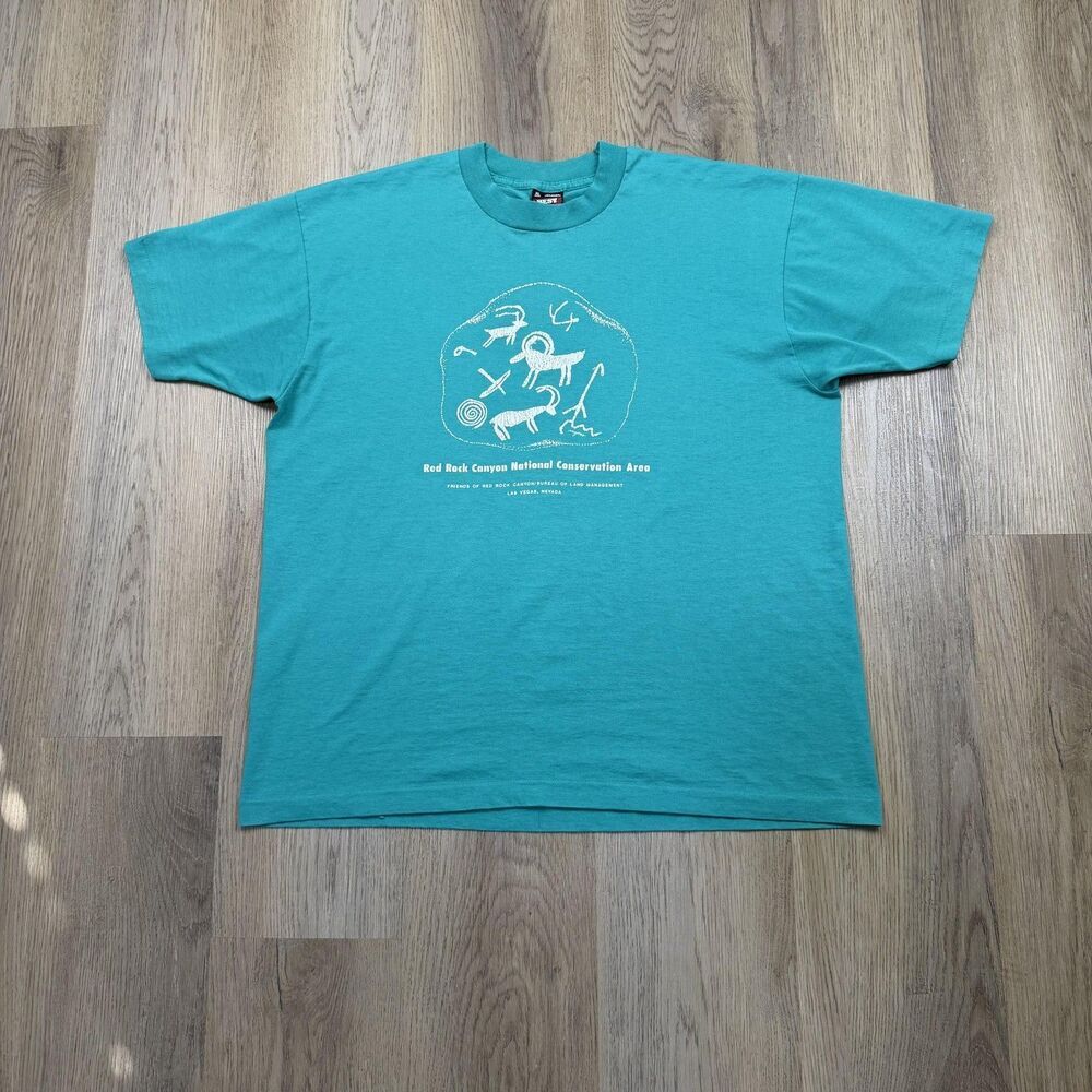 Vintage Red Rock Canyon Fruit Of The Loom Shirt Mens XL Green Graphic Tee 90s